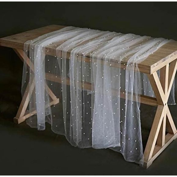 White Pearl Chiffon Tablecloth Runner Sheer Wedding Arch Linen Background Decor - Picture 2 of 5